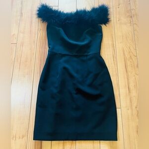 Gianni Bini Black Off The Shoulder Feather-Trim Dress